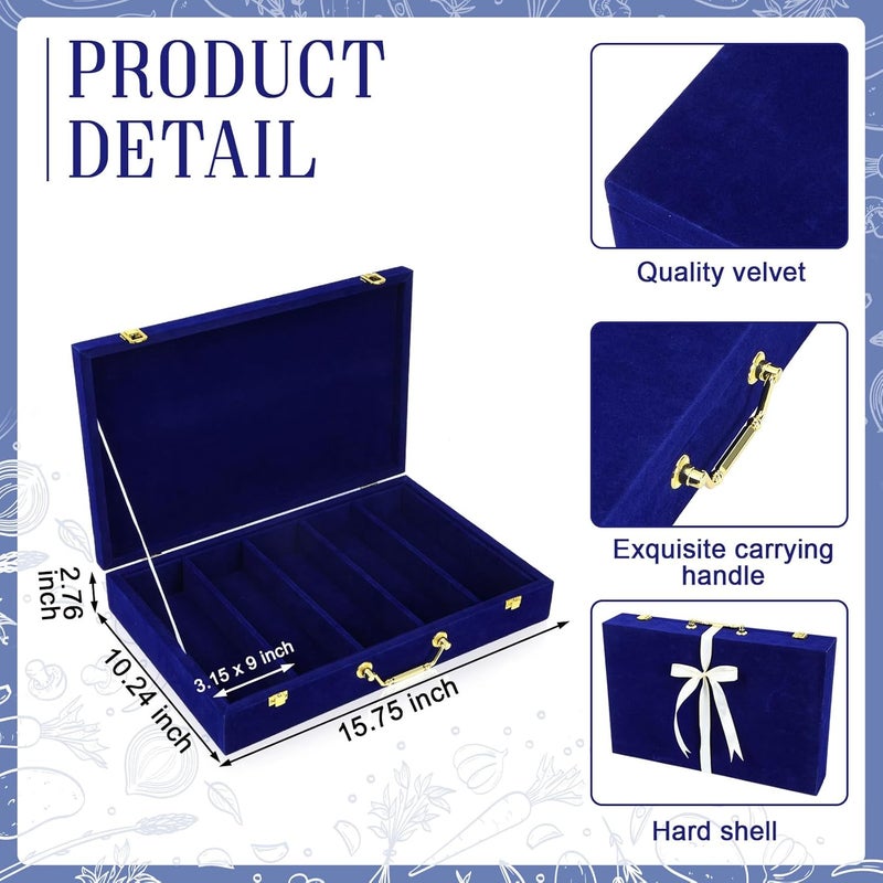 Pickmesh Silverware Case with Lid and Handle, Silverware Storage Box Sterling Silver Flatware Chest Without Silver Tarnish Proof Utensils Organizer for Kitchen Decor Wedding Gifts(Royal Blue,1 Layer) - Image 3